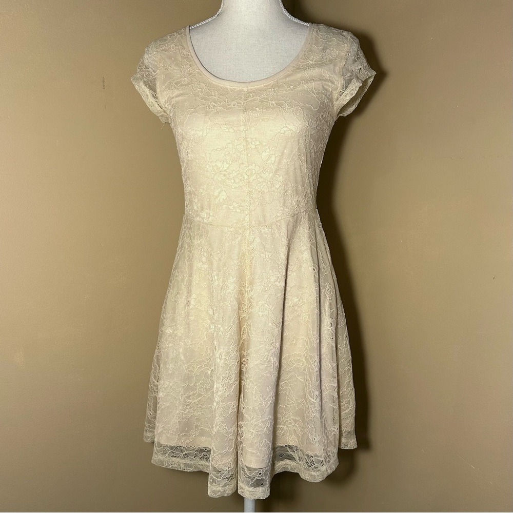 NEW Size 8 Divided Off White Beige Ivory Floral Semi Sheer Lace A-Line Dress